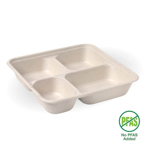 4-Compartment Large Natural Plant Fibre Takeaway Base