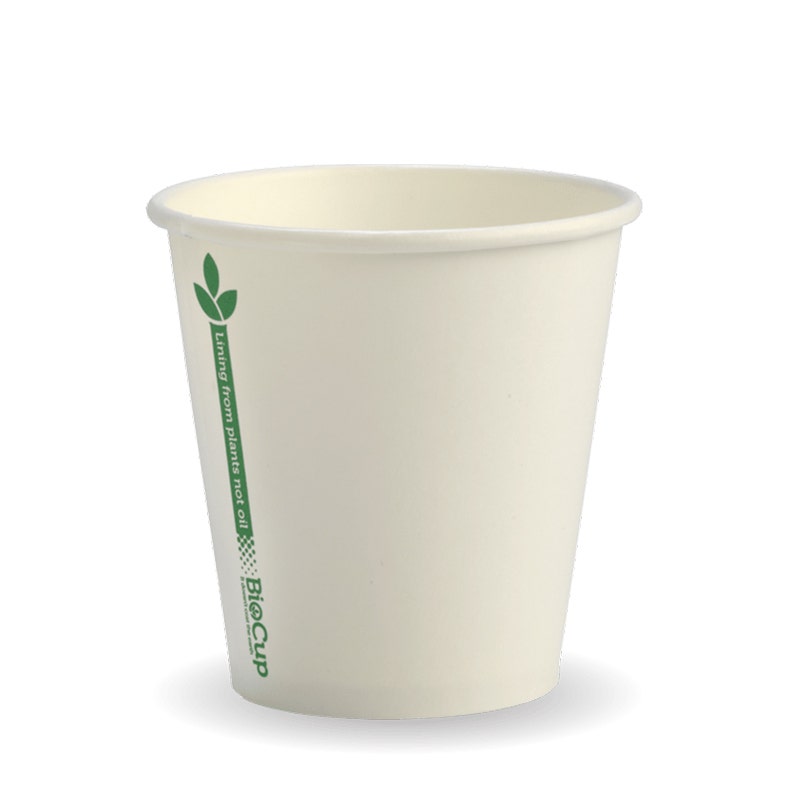 230ml / 6oz (80mm) White Green Line Single Wall BioCup