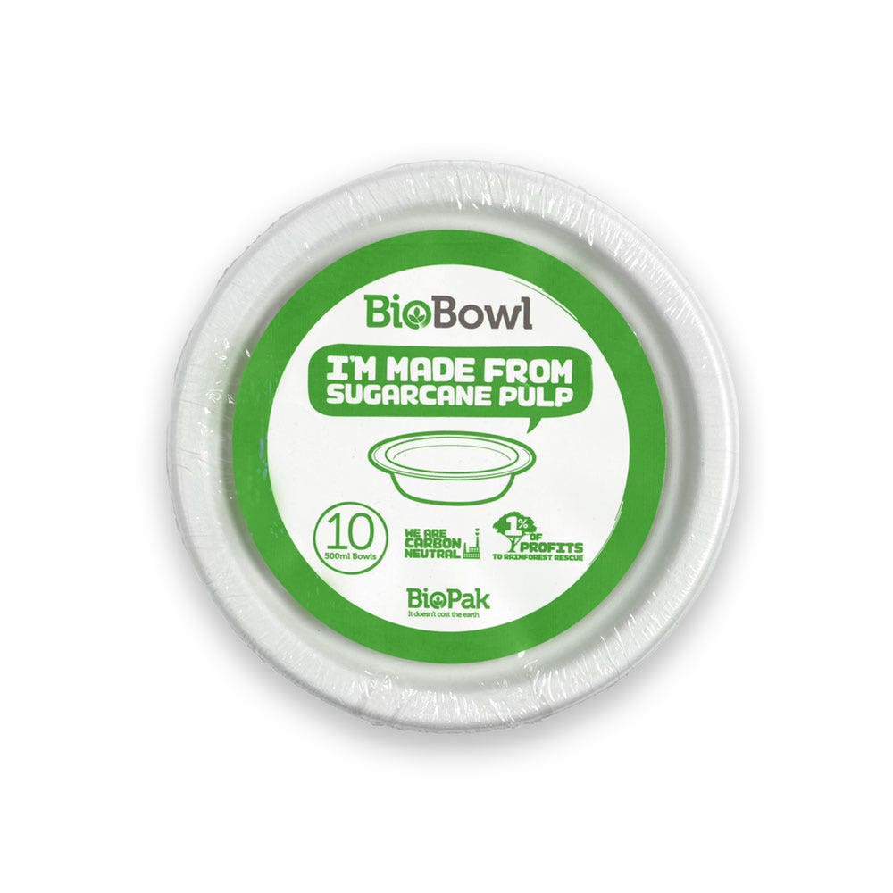 10 Pack - 500ml White BioBowl