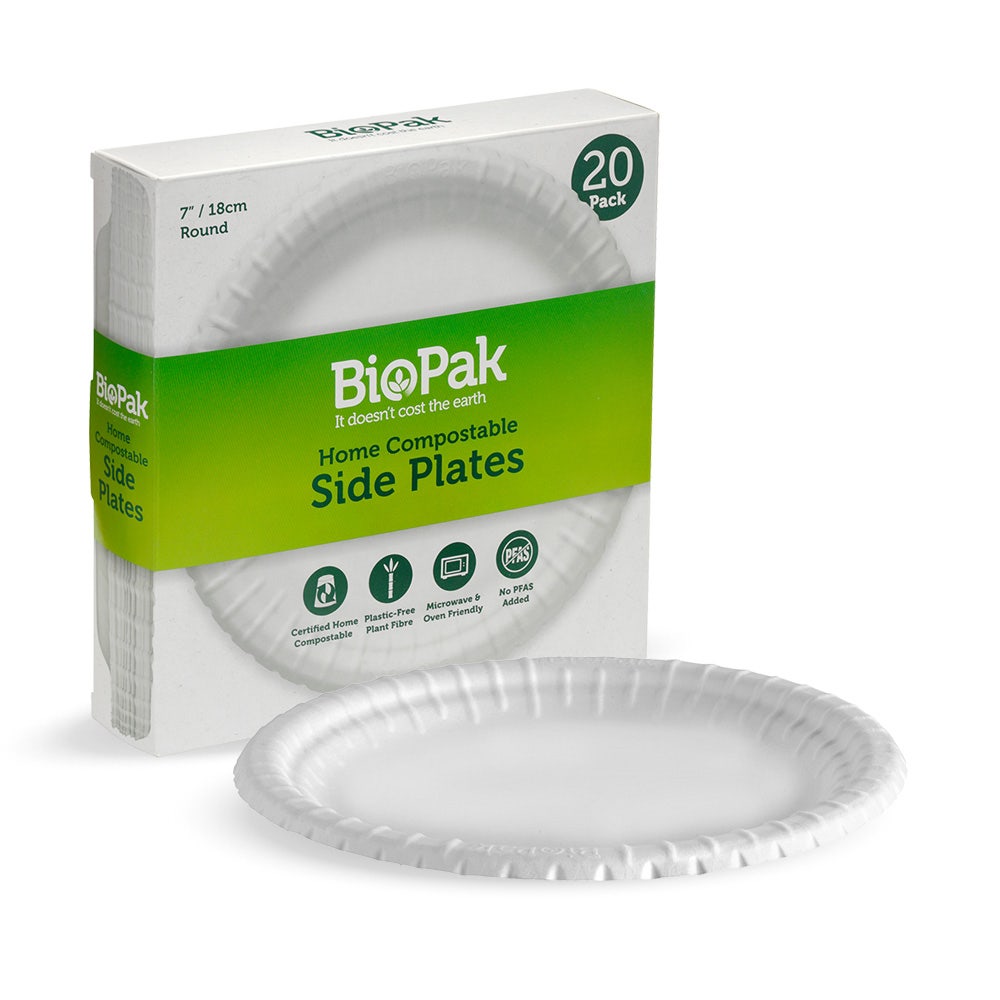 20 Pack – 18cm / 7” White BioPlates