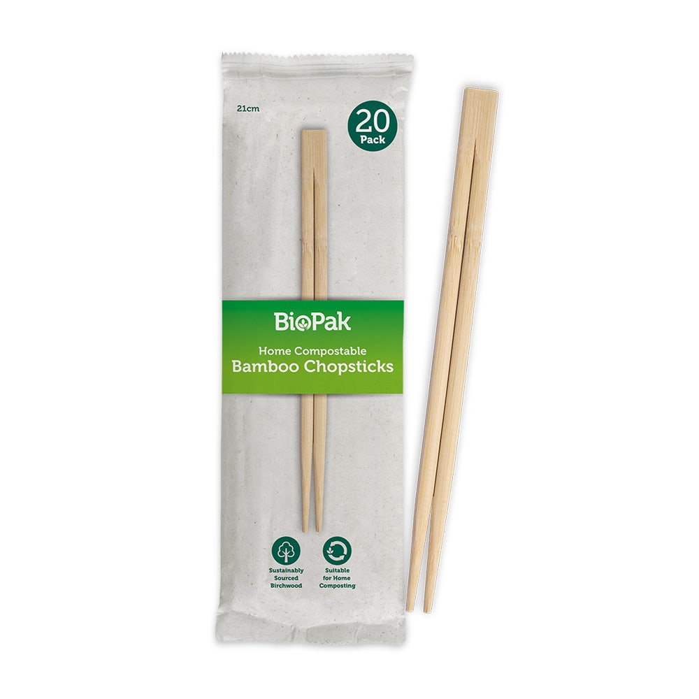 20 Pack - 21cm Bamboo Chopsticks in Paper Sleeve