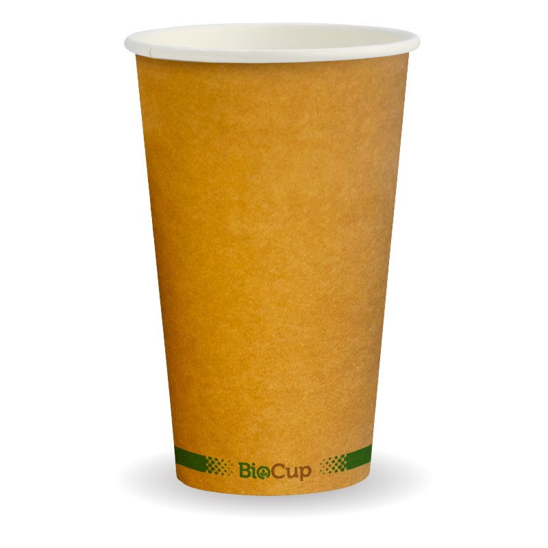 350ml / 12oz (80mm) Kraft Green Stripe Single Wall BioCup