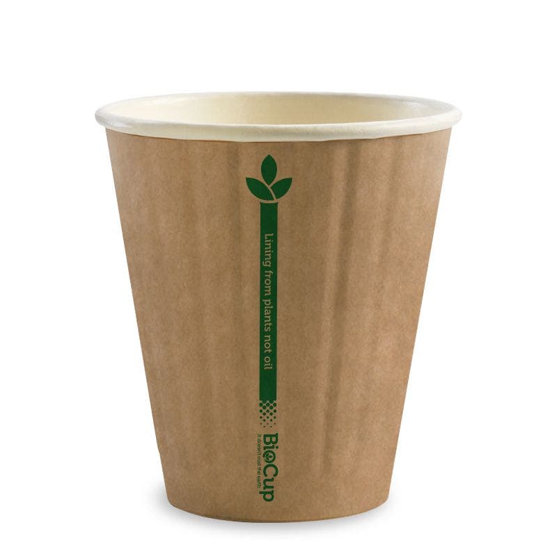 255ml / 8oz (80mm) Kraft Green Line Double Wall BioCup